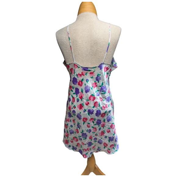 Vtg 1990s Inner Most White Pink Floral Print Satin V-Neck Mini Slip Dress M - Picture 3 of 4